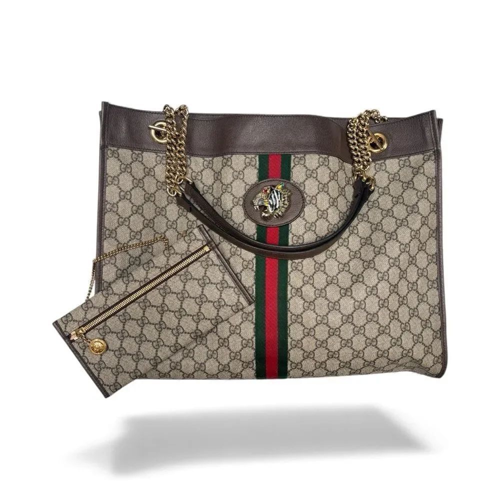 Gucci GG Supreme Monogram Large Rajah Chain Tote Beige